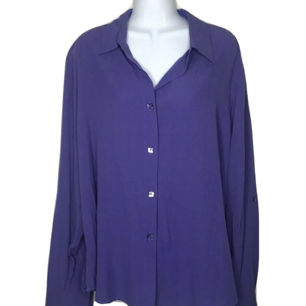 Coldwater Creek XL Blouse Long Tab Sleeve Purple - Picture 1 of 9